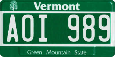 VT license plate AOI989