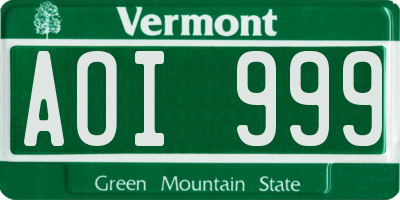 VT license plate AOI999