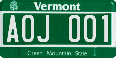 VT license plate AOJ001