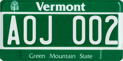 VT license plate AOJ002