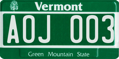 VT license plate AOJ003