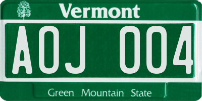 VT license plate AOJ004