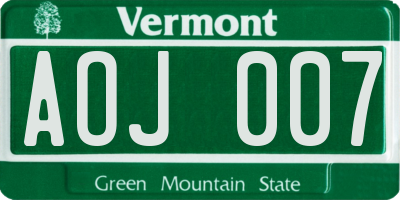 VT license plate AOJ007