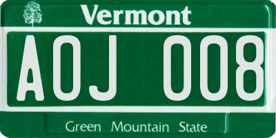VT license plate AOJ008