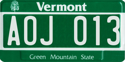 VT license plate AOJ013