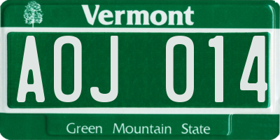 VT license plate AOJ014