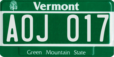 VT license plate AOJ017