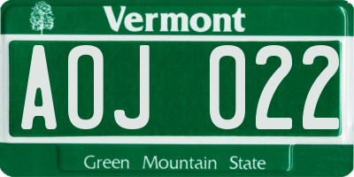 VT license plate AOJ022
