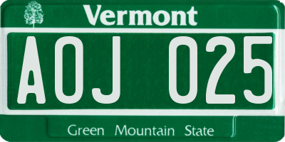 VT license plate AOJ025