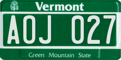 VT license plate AOJ027