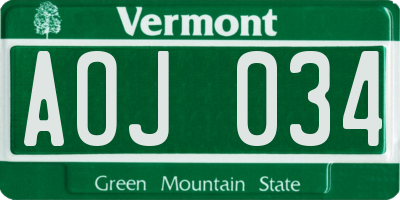 VT license plate AOJ034