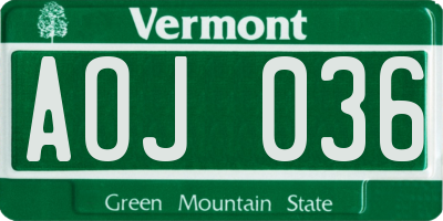 VT license plate AOJ036