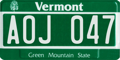 VT license plate AOJ047