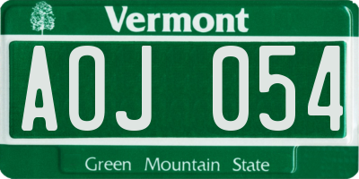 VT license plate AOJ054