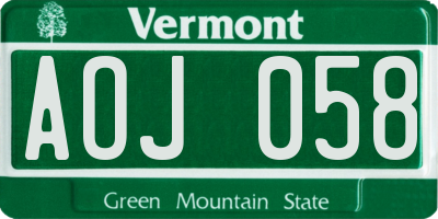 VT license plate AOJ058