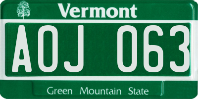 VT license plate AOJ063