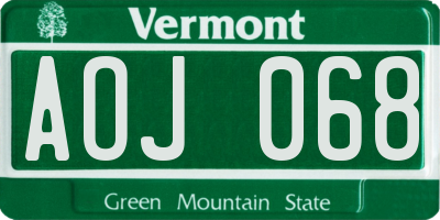 VT license plate AOJ068