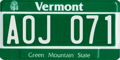 VT license plate AOJ071