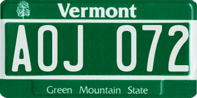 VT license plate AOJ072