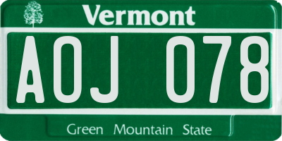 VT license plate AOJ078