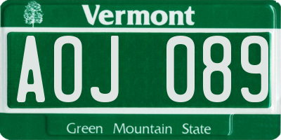 VT license plate AOJ089
