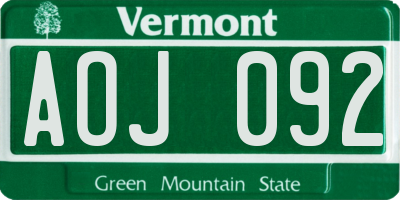 VT license plate AOJ092