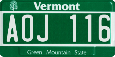 VT license plate AOJ116