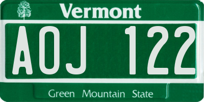 VT license plate AOJ122