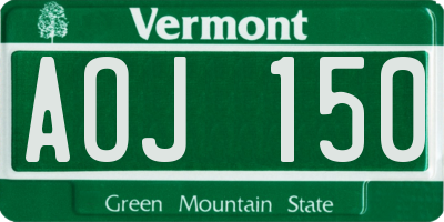 VT license plate AOJ150