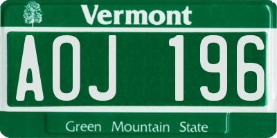 VT license plate AOJ196