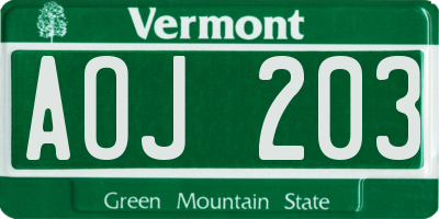 VT license plate AOJ203