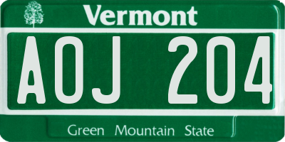 VT license plate AOJ204