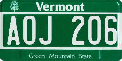 VT license plate AOJ206