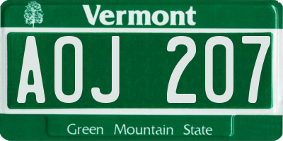 VT license plate AOJ207