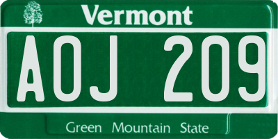 VT license plate AOJ209