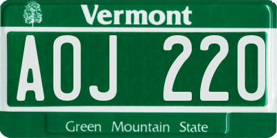 VT license plate AOJ220