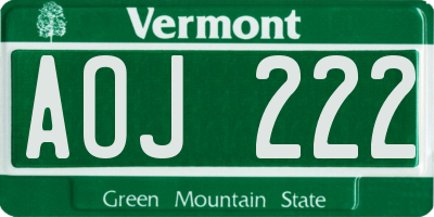 VT license plate AOJ222