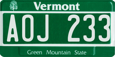 VT license plate AOJ233