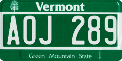 VT license plate AOJ289