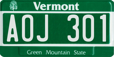 VT license plate AOJ301