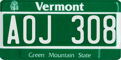 VT license plate AOJ308
