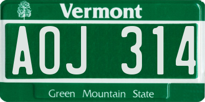VT license plate AOJ314