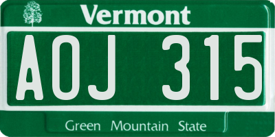 VT license plate AOJ315