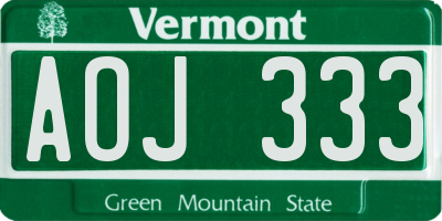 VT license plate AOJ333