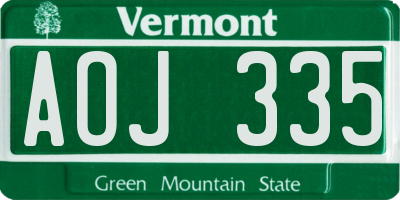 VT license plate AOJ335