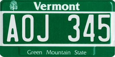 VT license plate AOJ345