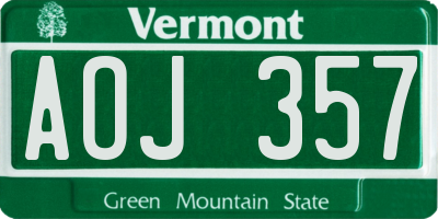 VT license plate AOJ357