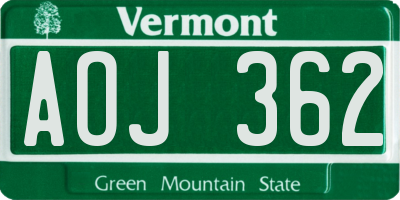 VT license plate AOJ362