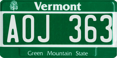 VT license plate AOJ363