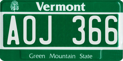 VT license plate AOJ366